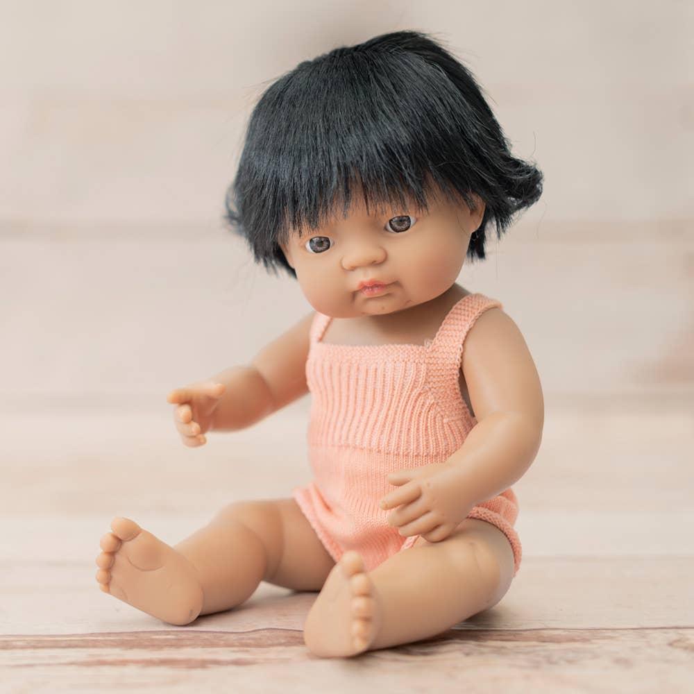 Hispanic Girl Doll 15 inch - Salmon Rompers
