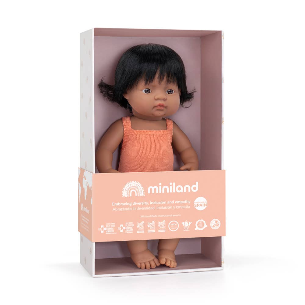 Hispanic Girl Doll 15 inch - Salmon Rompers