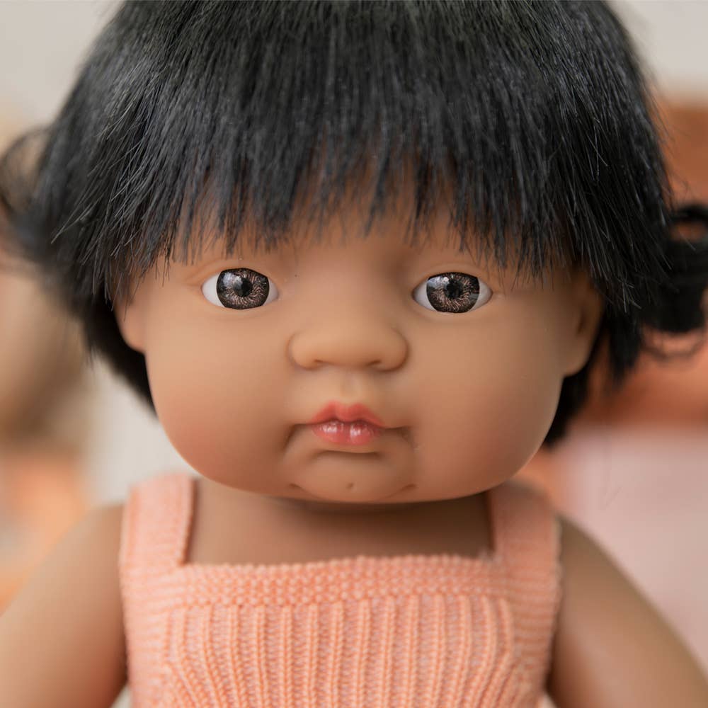 Hispanic Girl Doll 15 inch - Salmon Rompers
