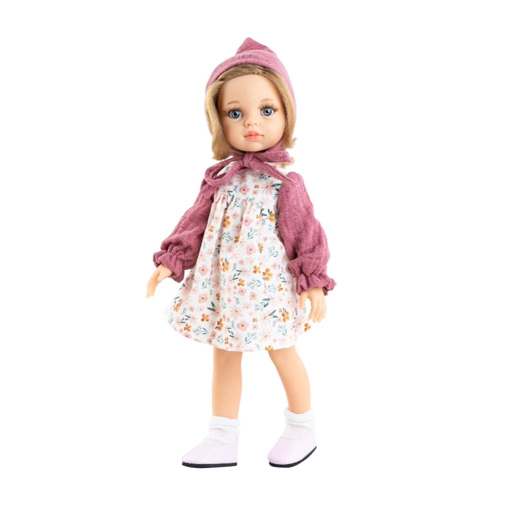 Puppe Clara – Blumenkleid und Häubchen